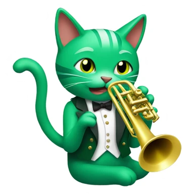 a green cat playing a trumpet sticker