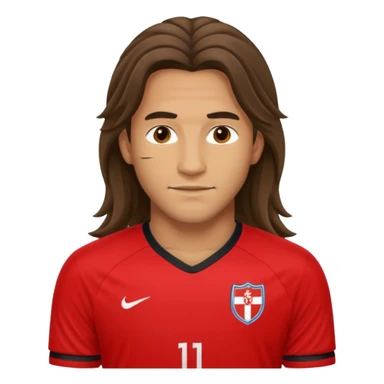 long haired soccer player with red jersey sticker