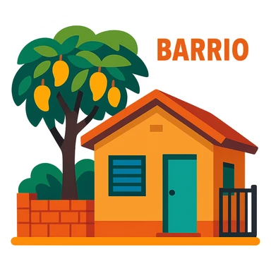 A light brown house from a barrio with a mango tree sticker