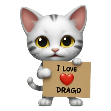 a kitten holding a sign with the inscription I love drago sticker