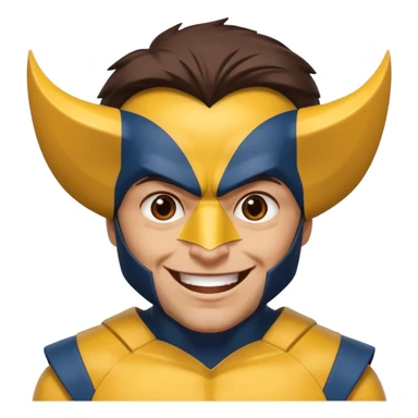 Make a person with brown eyes wearing a wolverine costume and laughing sticker
