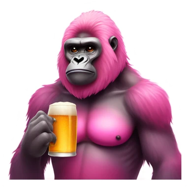 Pink ombre gorilla with large chest drinking a beer sticker