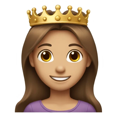 smiling girl with long brown hair with a crown sticker