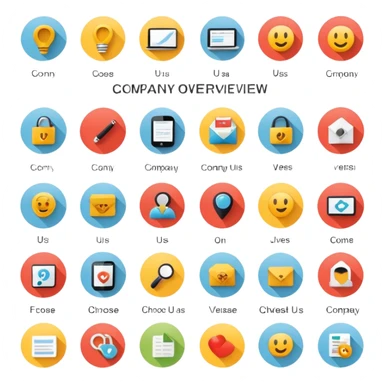 company overview, about us, contact us, we serve, why choose us sticker