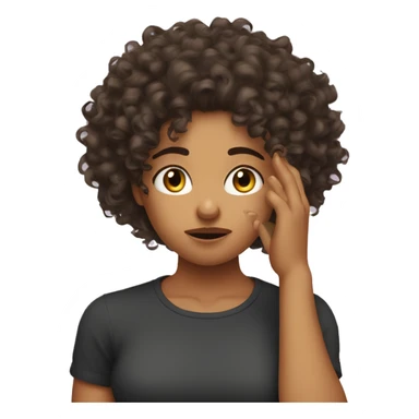 Fair curly hair girl being fed up with hand on face  sticker