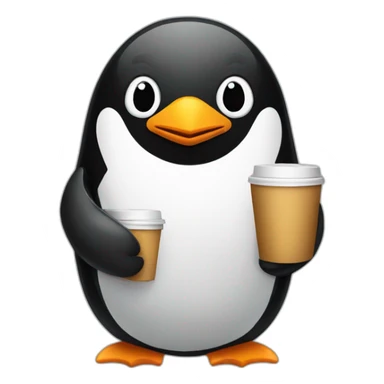 penguin holding coffee sticker