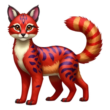 Vibrant-colored red-furred colorful painted marked patterned Asian glorious divine exotic cute cool beautiful shiny beautiful fantasy-caracal-civet-genet-sergal-vernid-Cacomistle-oncilla-animal-Fakémon-hybrid-fursona (full body) sticker