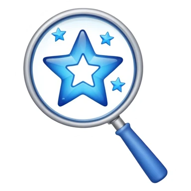 A simple blue left hand holding a magnifying glass which is showing blue stars sticker