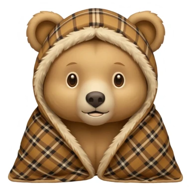 Beige bear with plaid blanket wrapped around head sticker