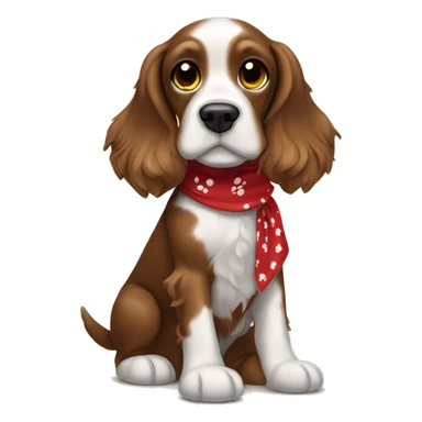 cocker spaniel brown with white paws dog wearing red bandana with black paw prints on it  sticker