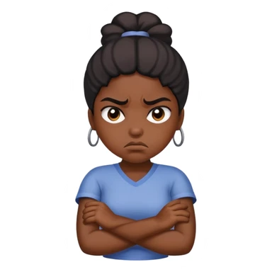 Angry Black girl with dark skin and crossed arms, frowning face sticker