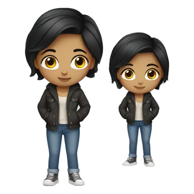 INDIAN  girl black short hair jeans and top and jacket sticker