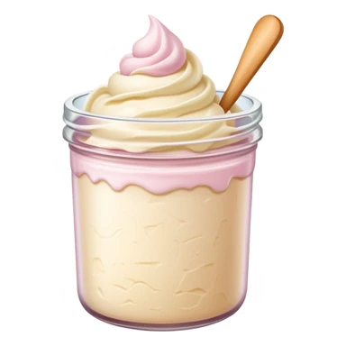 ultra realistic round single scoop of vanilla bean ice cream in light pink short jar no spoon sticker