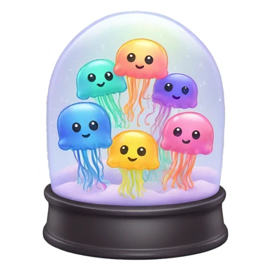 Kawaii rainbow pastel family of jellyfish  in neon snow globe  sticker
