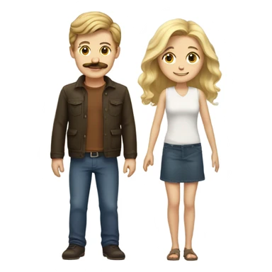 brown-haired white boy with mustache with blonde girl sticker