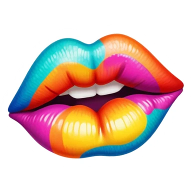 A psychedelic-colored lipstick kiss mark. sticker