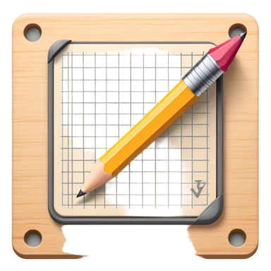 A pencil placed over a square paper grid, representing the sketching phase of a logo sticker