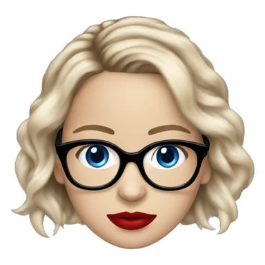 Realistic Jennifer Lawrence wearing black glasses and blue eyes with red lipstick  sticker