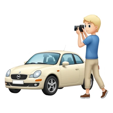 person photographing a car sticker