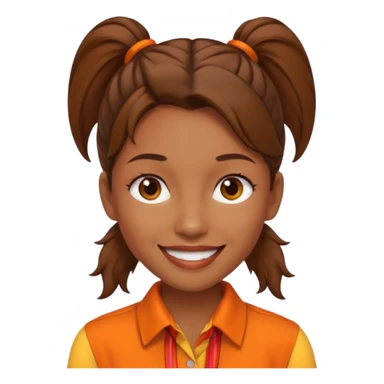 brown ponytail woman in orange collared shirt sticker