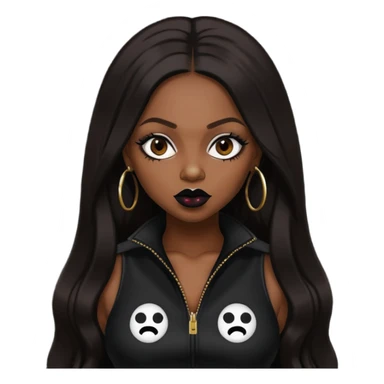 Foxy Brown, Rapper with dark brown long hair, black lip, black outfit sticker