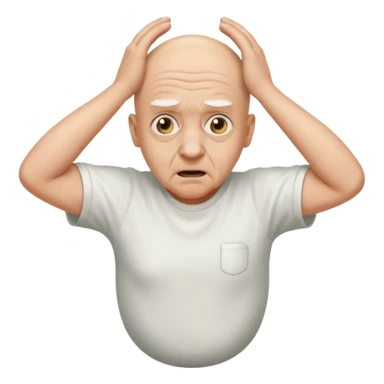 A bald person who’s very old is staring, he’s inside a toilet and his head is upright and looking at the camera with very wide eyes and his hands are putting pressure on his head, very scared expression and he’s twerking sticker