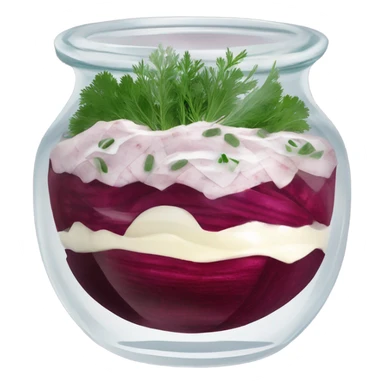Shuba russian Layered Beet dish  with Herring and mayonnaise in Crystal bowl, dill on top  sticker