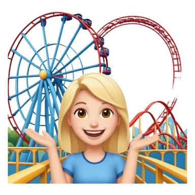 person excitedly going to an amusement park, with a roller coaster or ferris wheel in the background sticker