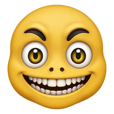 Yellow face emoji with only two teeth white and the rest of the teeth black and rotten, scars on the face and eyes wide with black pupils sticker