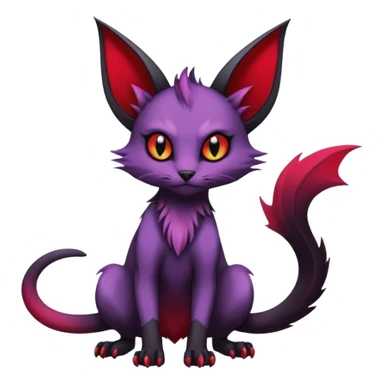 Dark gloomy gothic Black violet red edgy cute Noivern-Noibat-Purloin-Torracat-Lykoi-Caracal-cat-Fakemon-fusion-hybrid-creature with an imp tail  sticker