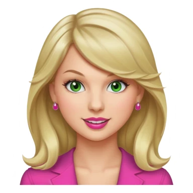 Smiling Taylor Swift green eyes, thick and full long blond hair pink lipstick  sticker