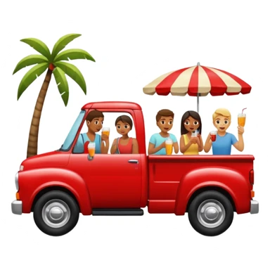 People having a picnic in the back of a red pick up truck sticker