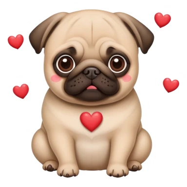 Влюблённый мопс (с сердечками и розовыми щеками). sticker