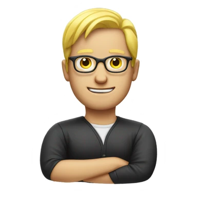  a man with blonde (yellow) hair and reading glasses. His arms are crossed in front of him, making the 'prohibited' gesture sticker