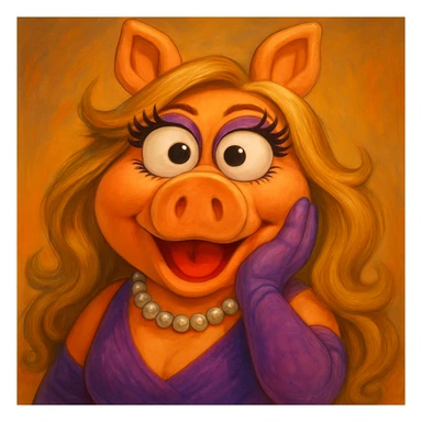 Make Miss Piggy's cross eyes even bigger, keep playful expression, detailed, vibrant colors. sticker