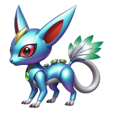 Shiny Colorful Futuristic Cyber-Vernid-Trico-Meloetta-Latias-Koraidon-Peppercat-Protogen-Pokémon-Digimon-Fakémon-fusion-hybrid-creature sticker