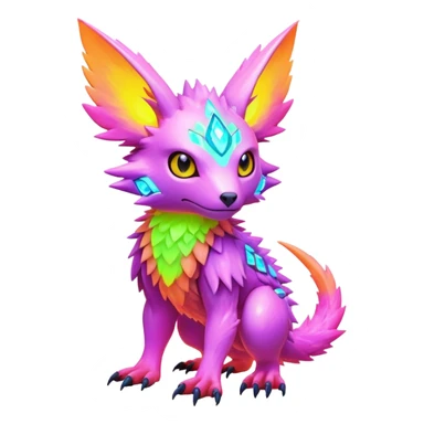 Tropical futuristic lush warm-colored modern colorful neon-colored cyber-Fakémon-Digimon-Trico-creature sticker