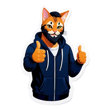 Cat with beard and hoodie , thumbs up sticker