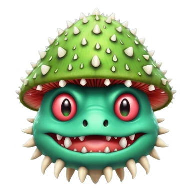 poisonous mushroom monster portrait, head and shoulders only, animal-like creature, mushroom cap head with spikes, toxic green glow, beast-like eyes, furry neck details, monstrous but cute fantasy vibe, 3D cartoon, mobile game icon style, clean background, no text, no watermark

 sticker