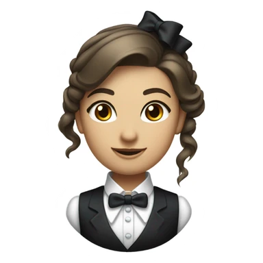 a female butler with a professional and elegant demeanor. She has her hair neatly tied in a ponytail and wears a classic butler uniform, including a tailored vest, crisp white shirt, and bow tie. sticker