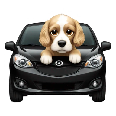 Light Cocker Spaniel driving a Black Mazda 2 sticker