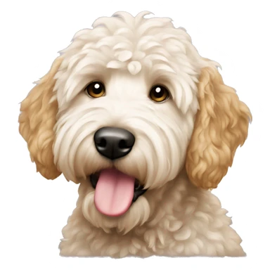 Golden doodle with white sticker