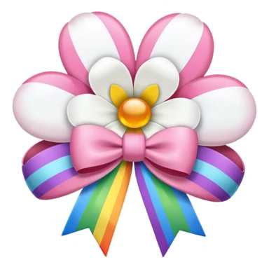 white sakura with a bow and rainbow border sticker