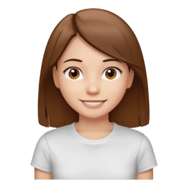 Chica de pelo liso y marrón con ojos color marrón claro y una camiseta blanca y la piel blanca sticker