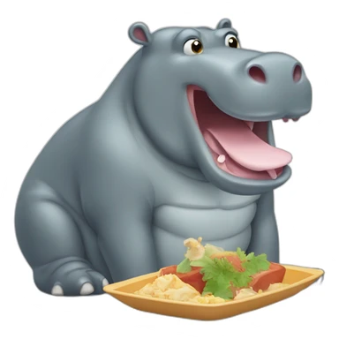 Hippopotamus eating food sticker