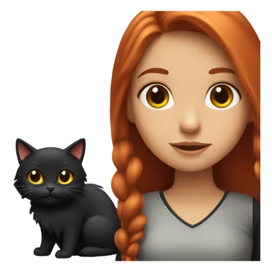 red haired girl with long hair and fluffy black cat sticker