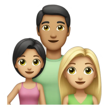 A family with a man having black hair and Asian black eyes, and a woman with blonde hair and green eyes, and a daughter with brown hair. sticker