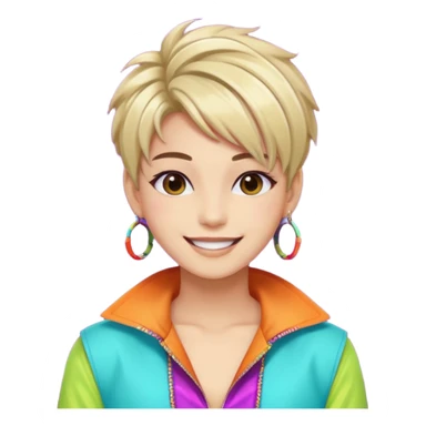 A stylish young idol in colorful stage outfit, trendy hairstyle with dyed highlights sticker