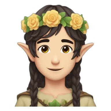 sweet elf boy flower crown dark hair dark eyes sticker