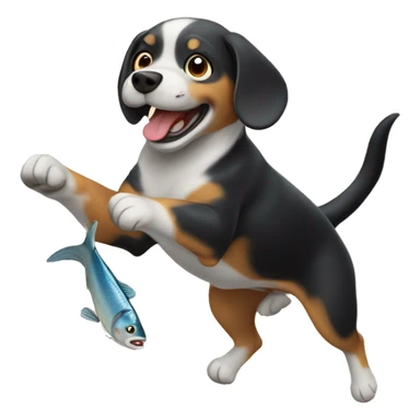 Dog catching a fish mid air sticker